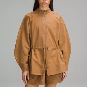 Cinch-Waist Stretch Shirt Jacket